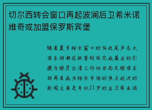 切尔西转会窗口再起波澜后卫希米诺维奇或加盟保罗斯宾堡