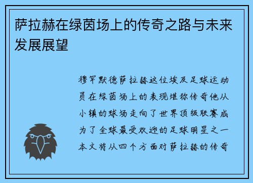 萨拉赫在绿茵场上的传奇之路与未来发展展望