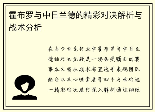 霍布罗与中日兰德的精彩对决解析与战术分析