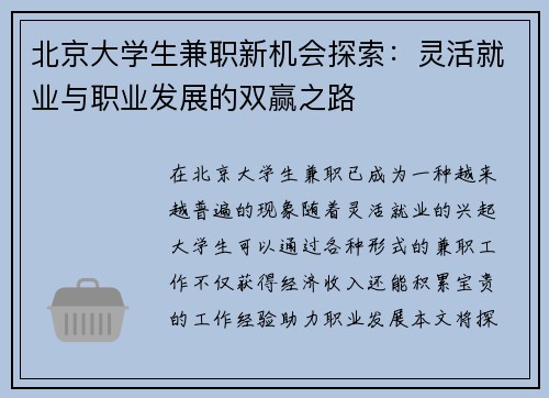 北京大学生兼职新机会探索：灵活就业与职业发展的双赢之路