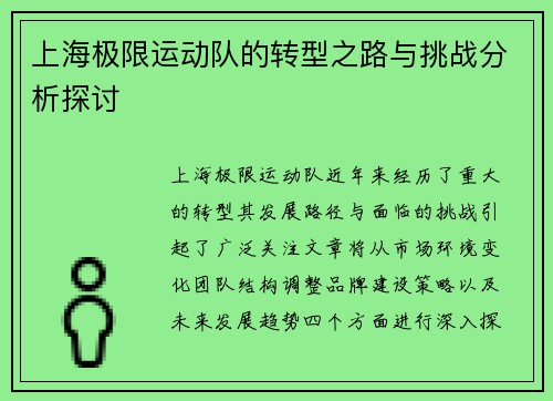 上海极限运动队的转型之路与挑战分析探讨